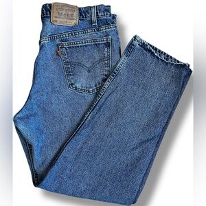 Vtg Levis 555 Relaxed Straight Denim Blue Jeans Men 38x32 Made in USA Orange Tab